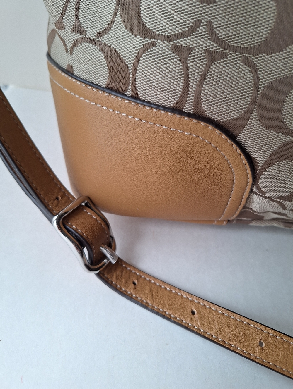 Coach Hadley Signature Zip Satchel Tote Bag with Leather Trim Laptop Shoulder - Picture 6 of 17
